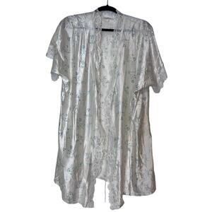 Vintage Silky 80s 90s Romantic Feminine White Floral Robe S XS